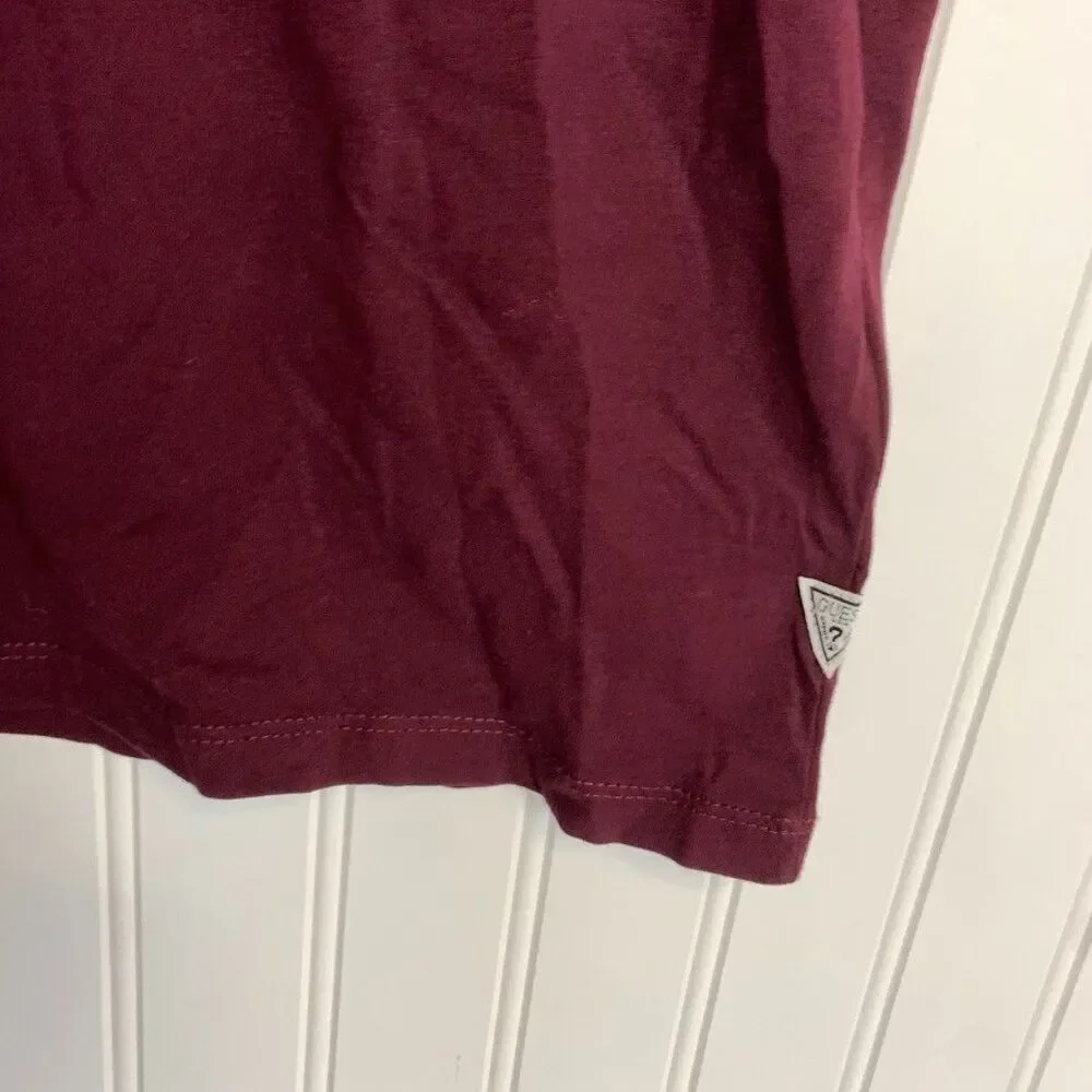Guess Men Short Sleeve T-Shirt Gold Burgundy Crewneck Logo Triangle Size M - Picture 5 of 7